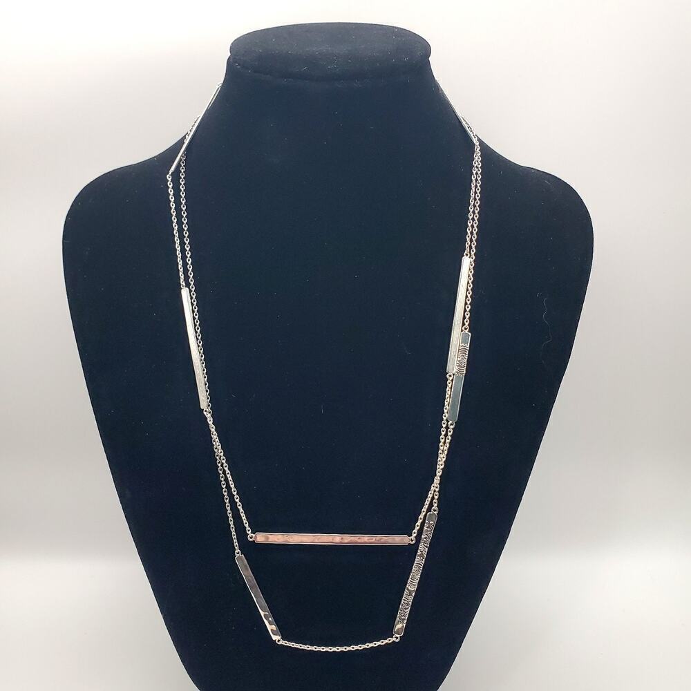 Silpada N3020 Sterling Silver Fines Lines Stamp Bars Hammered Long Layering 40"